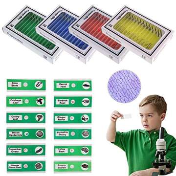 Bysameyee Prepared Microscope Slides for Kids, 48pcs Plastic Animals Insects Plants Flowers Sample Specimens for Students Children Homeschooling Biology Science Programs