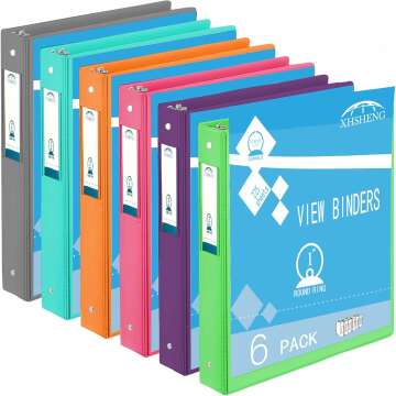 Assorted 3 Ring Binders Pack - 1" Round Ring, 6 Colors for Organizing