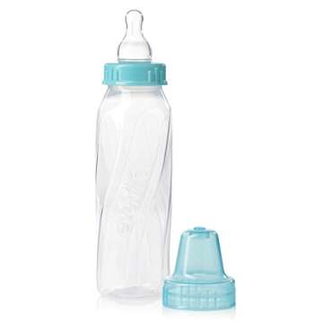 Evenflo Feeding Classic Clear Plastic Standard Neck Bottles for Baby, Infant and Newborn - Teal/Green/Blue, 8 Ounce (Pack of 12)