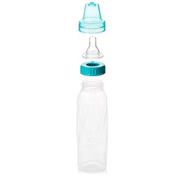 Evenflo Feeding Classic Clear Plastic Standard Neck Bottles for Baby, Infant and Newborn - Teal/Green/Blue, 8 Ounce (Pack of 12)