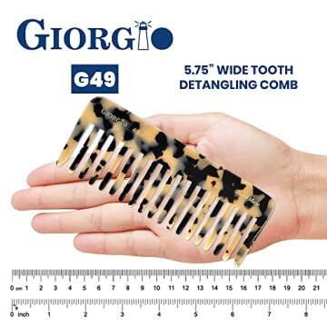 Giorgio G49 Large Hair Detangling Comb, Wide Teeth for Thick Curly Wavy Hair. Long Hair Detangler Comb For Wet and Dry. Handmade of Quality Cellulose, Saw-Cut, Hand Polished, White Tokyo (5.75")