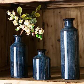 Blue Ceramic Vase Set 3 for Home Decor