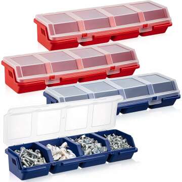 Hushee 4 Pcs Screw Organizers & Storage Bins - Adjustable Compartment Boxes