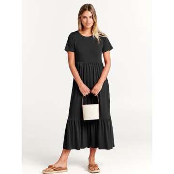 ANRABESS Women Summer Casual Short Sleeve Crewneck Aline Swing Flowy Tiered Shirt Maxi Beach Long Dress 2024 Trendy Outfits Black Large