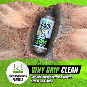 Grip Clean - Hand Cleaner for Mechanics – Heavy-Duty Mechanic Soap, Liquid Hand Soap with Natural Pumice & Clay to Absorb Tough Grease, Oil & Dirt – Moisturizing Coconut Oil, Lime Scent (8oz)