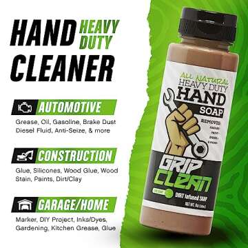 Grip Clean - Hand Cleaner for Mechanics – Heavy-Duty Mechanic Soap, Liquid Hand Soap with Natural Pumice & Clay to Absorb Tough Grease, Oil & Dirt – Moisturizing Coconut Oil, Lime Scent (8oz)