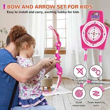 GMAOPHY Bow and Arrow Toys with LED Flash Lights, Birthday Gift for Girls 4 5 6 7 8 9 10 Year Old, Archery Set Indoor Outdoor Activity with 20 Suction Cup Arrows, 2 Targets & Quiver, Kids Sport Toys