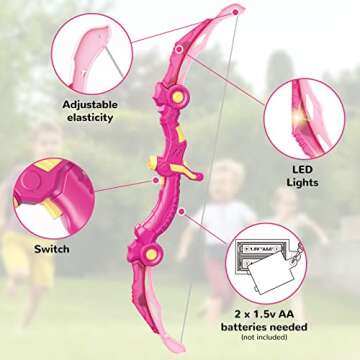 GMAOPHY Bow and Arrow Toys with LED Flash Lights, Birthday Gift for Girls 4 5 6 7 8 9 10 Year Old, Archery Set Indoor Outdoor Activity with 20 Suction Cup Arrows, 2 Targets & Quiver, Kids Sport Toys