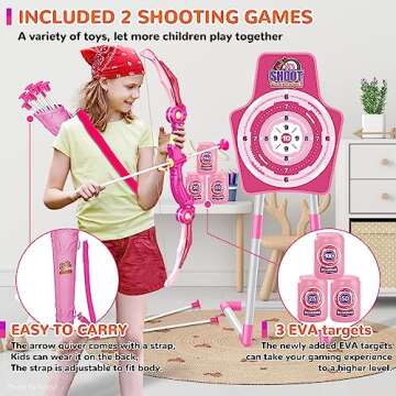 GMAOPHY Bow and Arrow Toys with LED Flash Lights, Birthday Gift for Girls 4 5 6 7 8 9 10 Year Old, Archery Set Indoor Outdoor Activity with 20 Suction Cup Arrows, 2 Targets & Quiver, Kids Sport Toys