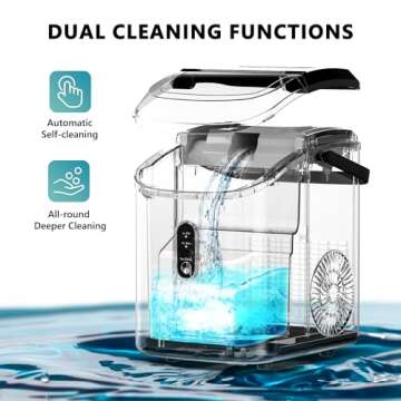 EUHOMY Nugget Ice Maker Countertop with Handle, Ready in 6 Mins, 34lbs Per Day, Removable Top Cover, Auto-Cleaning, Portable Sonic Ice Maker with Basket and Scoop, for Home/Party/RV/Camping (Silver)