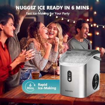 EUHOMY Nugget Ice Maker Countertop with Handle, Ready in 6 Mins, 34lbs Per Day, Removable Top Cover, Auto-Cleaning, Portable Sonic Ice Maker with Basket and Scoop, for Home/Party/RV/Camping (Silver)