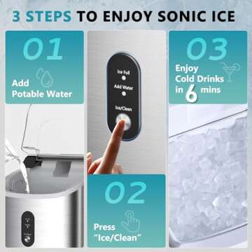 EUHOMY Nugget Ice Maker Countertop with Handle, Ready in 6 Mins, 34lbs Per Day, Removable Top Cover, Auto-Cleaning, Portable Sonic Ice Maker with Basket and Scoop, for Home/Party/RV/Camping (Silver)