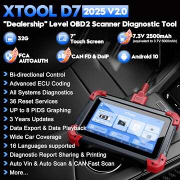 XTOOL D7 Bidirectional OBD2 Scanner: 2025 V2.0 Automotive Scanner Diagnostic Tool with Active Tests, Full System, 36+ Resets, Crank Sensor Relearn, FCA Autoauth, CAN FD&DoIP, Android 10, 3-Year Update