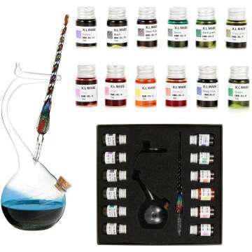 Handmade Glass Dip Pen Ink Set with Colorful Inks