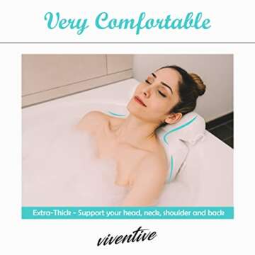 Luxury Bath Pillow for Tub - Non-Slip and Extra-Thick, Head, Neck, Shoulder and Back Support. Soft and Large Comfort Bathtub Pillow Cushion Headrest for Relaxation - Fits Any Tub Made of 3D Mesh