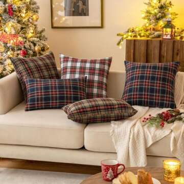 MIULEE Christmas Set of 2 Scottish Tartan Plaid Throw Pillow Covers Farmhouse Classic Decorative Square Cushion Cases for Decor Sofa Couch 24x24 Inch, Khaki