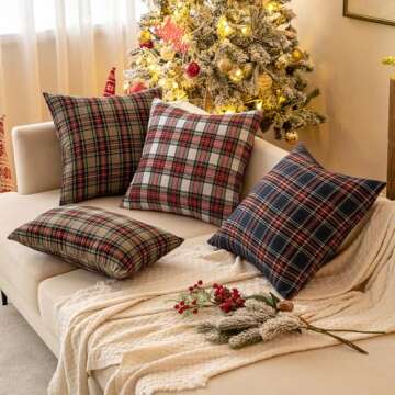 MIULEE Christmas Set of 2 Scottish Tartan Plaid Throw Pillow Covers Farmhouse Classic Decorative Square Cushion Cases for Decor Sofa Couch 24x24 Inch, Khaki