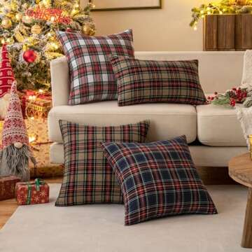 MIULEE Christmas Set of 2 Scottish Tartan Plaid Throw Pillow Covers Farmhouse Classic Decorative Square Cushion Cases for Decor Sofa Couch 24x24 Inch, Khaki