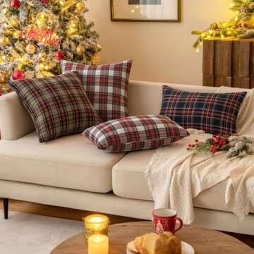 MIULEE Christmas Set of 2 Scottish Tartan Plaid Throw Pillow Covers Farmhouse Classic Decorative Square Cushion Cases for Decor Sofa Couch 24x24 Inch, Khaki