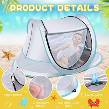 Baby Beach Tent,Large Pop Up Beach Tent Sun Shade for Beach,Portable Baby Travel Tent with Mosquito Net,Indoor Baby Play Tent,UPF 50+ UV Protection Sun Shelters1