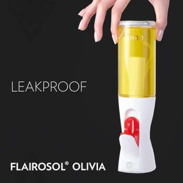 FLAIROSOL OLIVIA. The Original Advanced Oil Sprayer for Cooking, Kitchen, Salads, BBQs, Continuous Spray with Portion Control, 130ml Glass Olive Oil Sprayer(Gold Print)