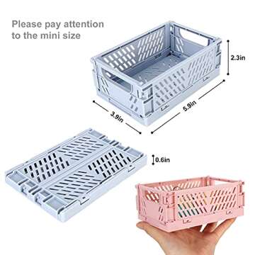 4-Pack Mini Plastic Baskets for Shelf Storage Organizing, Durable and Reliable Folding Storage Crate, Ideal for Home Kitchen Classroom and Office Organization, Bathroom Storage (5.9 x 3.8 x 2.2)