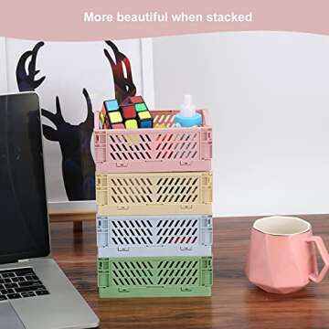 4-Pack Mini Plastic Baskets for Shelf Storage Organizing, Durable and Reliable Folding Storage Crate, Ideal for Home Kitchen Classroom and Office Organization, Bathroom Storage (5.9 x 3.8 x 2.2)