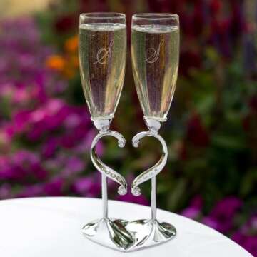 Hortense B. Hewitt Wedding and Anniversary Linked Love Champagne Toasting Flutes Glasses, Set of 2