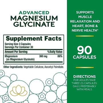 Nature's Bounty High Absorption Magnesium Glycinate, Supports a Calm & Relaxed Mood, Heart, Nerves, Muscle & Bone Health Support, 90 Capsules