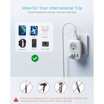 2 Pack European Travel Plug Adapter, VINTAR International Power Plug Adapter with 1 USB C, 2 American Outlets and 3 USB Ports, 6 in 1 Travel Essentials to Most of Europe Greece, Italy(Type C)