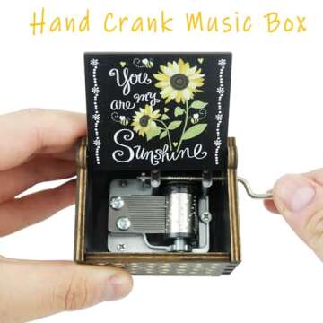 Gzdiyty You are My Sunshine Music Boxes Colorful, Christmas Anniversary Wedding Birthday Gifts for Boyfriend Her Him Wife Girlfriend Mom, Hand Crank Unique Wooden Engraved Vintage Musical Box(Black)