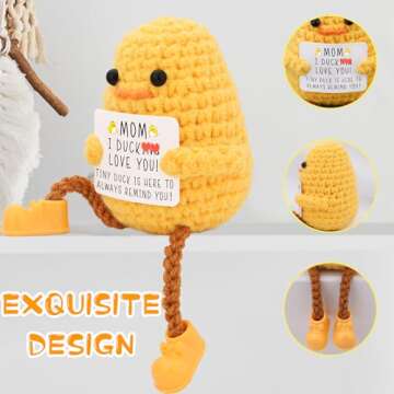 BILOLLY Gifts for Mom Long Legged Cute Support Duck, Christmas Mothers Day Birthday Gifts for Mom from Daughter Son, Handmade Crochet Knitted Positive Cute Duck Gifts