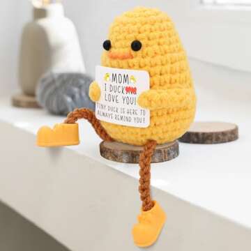 BILOLLY Gifts for Mom Long Legged Cute Support Duck, Christmas Mothers Day Birthday Gifts for Mom from Daughter Son, Handmade Crochet Knitted Positive Cute Duck Gifts