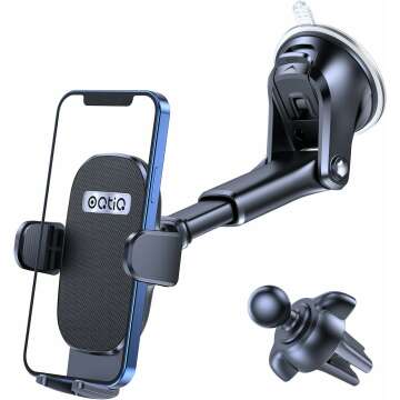 OQTIQ Car Phone Holder - 360° Adjustable Mount with Strong Suction Cup for Secure Grip