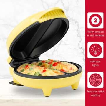 Holstein Housewares - Non-Stick Omelet & Frittata Maker, Yellow/Stainless Steel - Makes 2 Individual Portions Quick & Easy