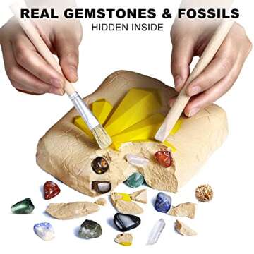 CAPKIT 15Pcs Gemstone Kit, STEM Educational DIY Toys Science Dig Kit, Dig Up 15 Unique Gemstones, Rock Digging Kit for Kids, Archaeology- Best Gifts for Boys Girls Kid Toys