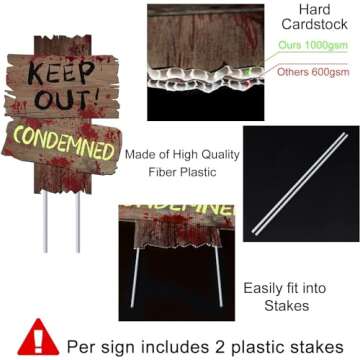 Halloween Decorations Outdoor Beware Yard Signs Stakes Creepy Assorted Warning Sign, Scary Zombie Theme Party Decor Supplies, Halloween Party Decorations, 3 Pieces, 12" x 9"