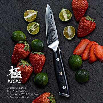 KYOKU Paring Knife - 3.5" - Shogun Series - Japanese VG10 Steel Core Damascus Blade - with Sheath & Case