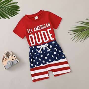 4th of July Baby Boy Outfit Short Sleeve T-shirt Top Stars and Stripes Shorts Set Independence Day Clothes (All American Dude-Red, 12-18 Months)