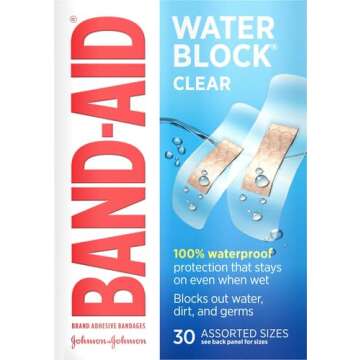 Band-Aid Brand Water Block Clear Waterproof Sterile Adhesive Bandages for First-Aid Wound Care of Minor Cuts and Scrapes, Assorted Sizes, 30 ct