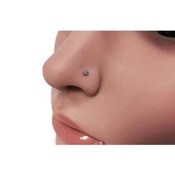 D.Bella 20G L Shaped Nose Studs Surgical Stainless Steel Nose Rings Studs Diamond Nostril Nose Piercing Jewelry Gold