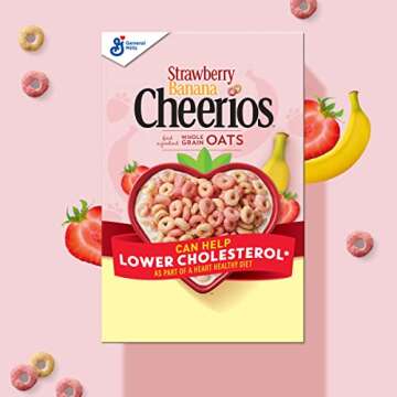 Strawberry Banana Cheerios Heart Healthy Cereal, Gluten Free Cereal With Whole Grain Oats, 14.9 OZ Large Size