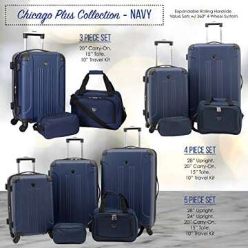 Travelers Club Chicago Hardside Expandable Spinner Luggage, Navy Blue, 3 Piece Set