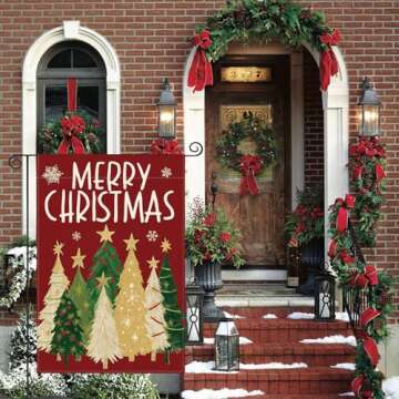 AVOIN colorlife Merry Christmas Garden Flag 12x18 Inch Double Sided Outside, Christmas Trees Winter Holiday Yard Outdoor Flag Red