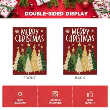 AVOIN colorlife Merry Christmas Garden Flag 12x18 Inch Double Sided Outside, Christmas Trees Winter Holiday Yard Outdoor Flag Red