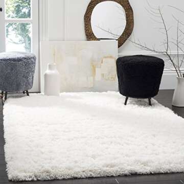 SAFAVIEH Polar Shag Collection Area Rug - 5'1" x 7'6", White, Solid Glam Design, Non-Shedding & Easy Care, 3-inch Thick Ideal for High Traffic Areas in Living Room, Bedroom (PSG800B)