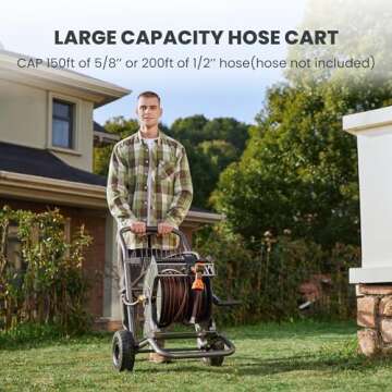 Giraffe Tools Garden Hose Reel Cart with Wheels, Heavy Duty Metal Water Hose Reel Cart, 200 ft of 1/2 Capacity, Mobile Hose Reel Cart for Outside