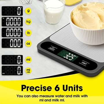 Mik-Nana Food Scale, 10kg/22lb Digital Kitchen Scale Weight Grams and Ounces for Baking Cooking Coffee Package Postage, 6 Units with Tare Function, LCD Display, Easy Clean Stainless Steel