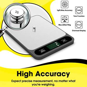 Mik-Nana Food Scale, 10kg/22lb Digital Kitchen Scale Weight Grams and Ounces for Baking Cooking Coffee Package Postage, 6 Units with Tare Function, LCD Display, Easy Clean Stainless Steel