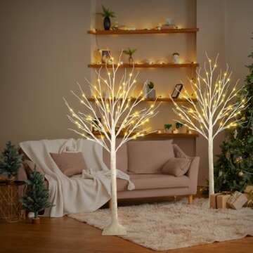 2-Pack 4FT Lighted Birch Tree (Higher Size & Floor Standing), Birch Christmas Tree for Indoor & Outdoor, Warm White 96 LED Birch Tree Lights for Outdoor Christmas Decorations Indoor Home Thanksgiving